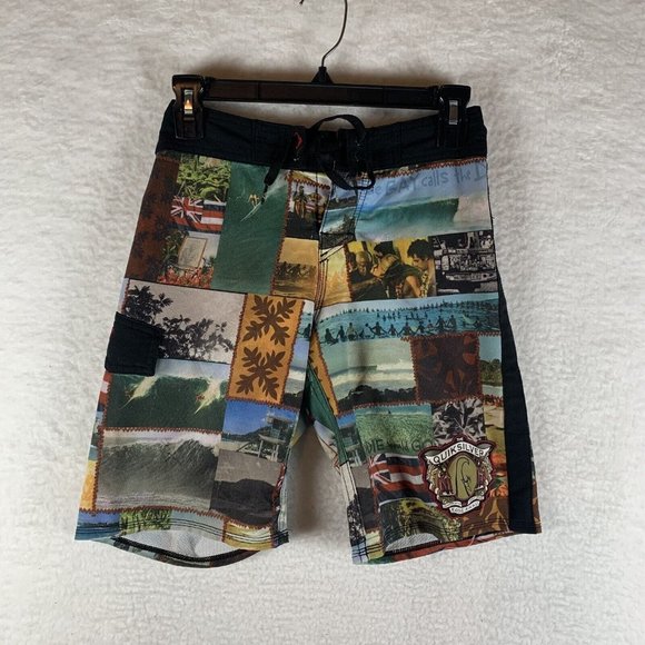 Quiksilver Swim Trunk Shorts Boys 26 Multicolor Printed Eddie Aikau Lace-Up 6490 - Picture 1 of 10